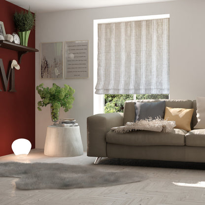 Allure Italian linen flat Roman shade in a living room — custom size