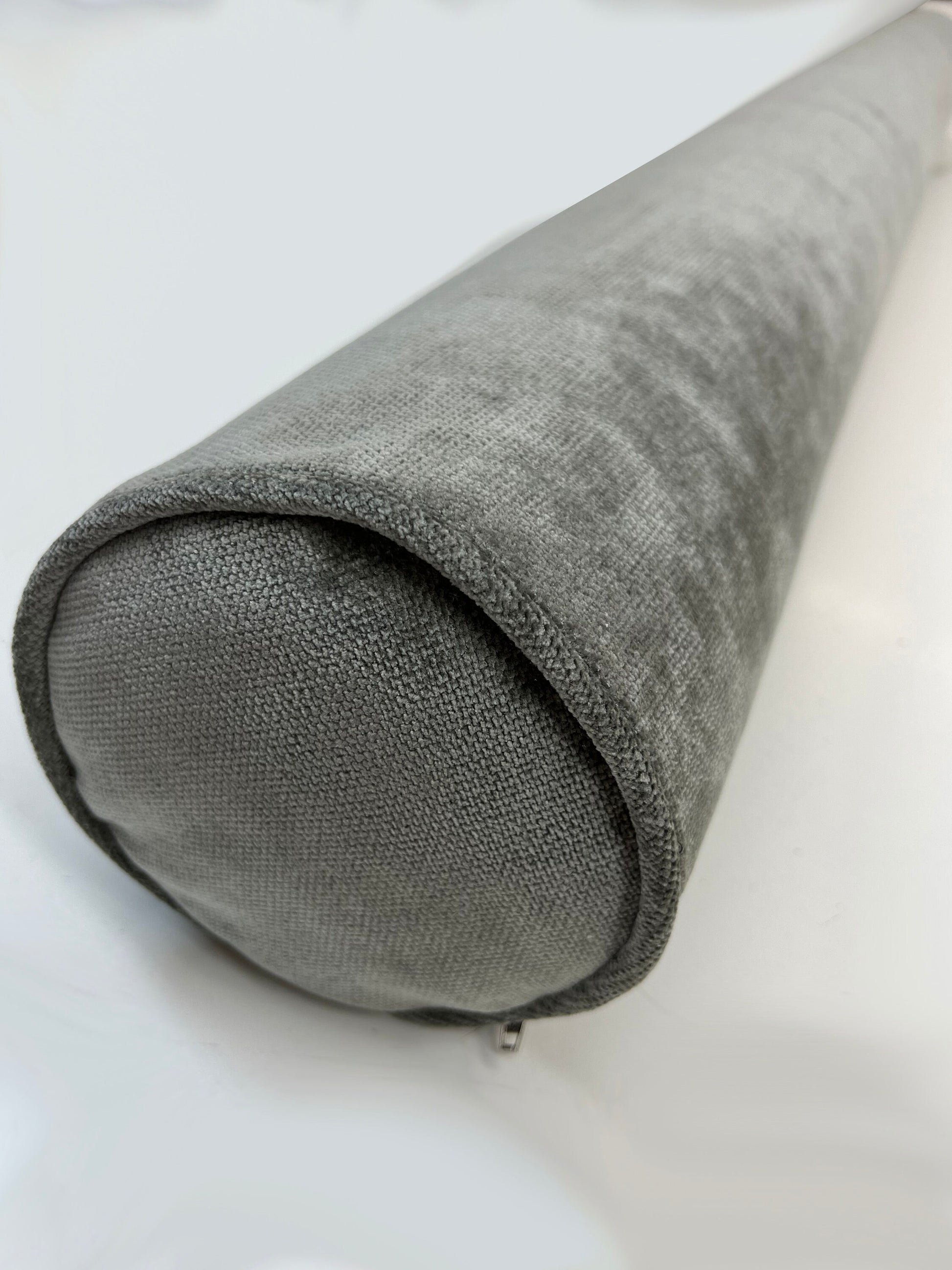 Bolster end with self piping, FibreGuard weave up close — LOGANOVA
