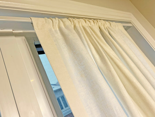 Oval spring tension rod for cafe curtains
