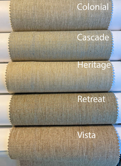 Millennium fabric swatches: Colonial, Cascade, Heritage, Retreat, Vista