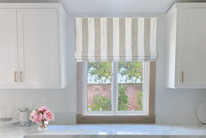 Copacabana relaxed Roman shade — Maxwell linen, handmade in Toronto