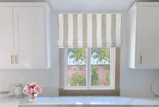 Copacabana relaxed Roman shade — Maxwell linen, handmade in Toronto