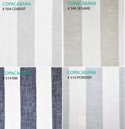 Copacabana Maxwell linen Roman shade detail — soft relaxed fold, handmade in Toronto