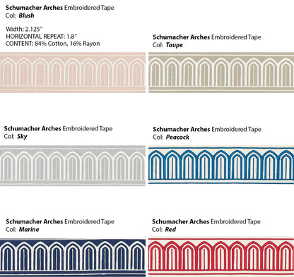 Schumacher Arches tape colourways on cotton