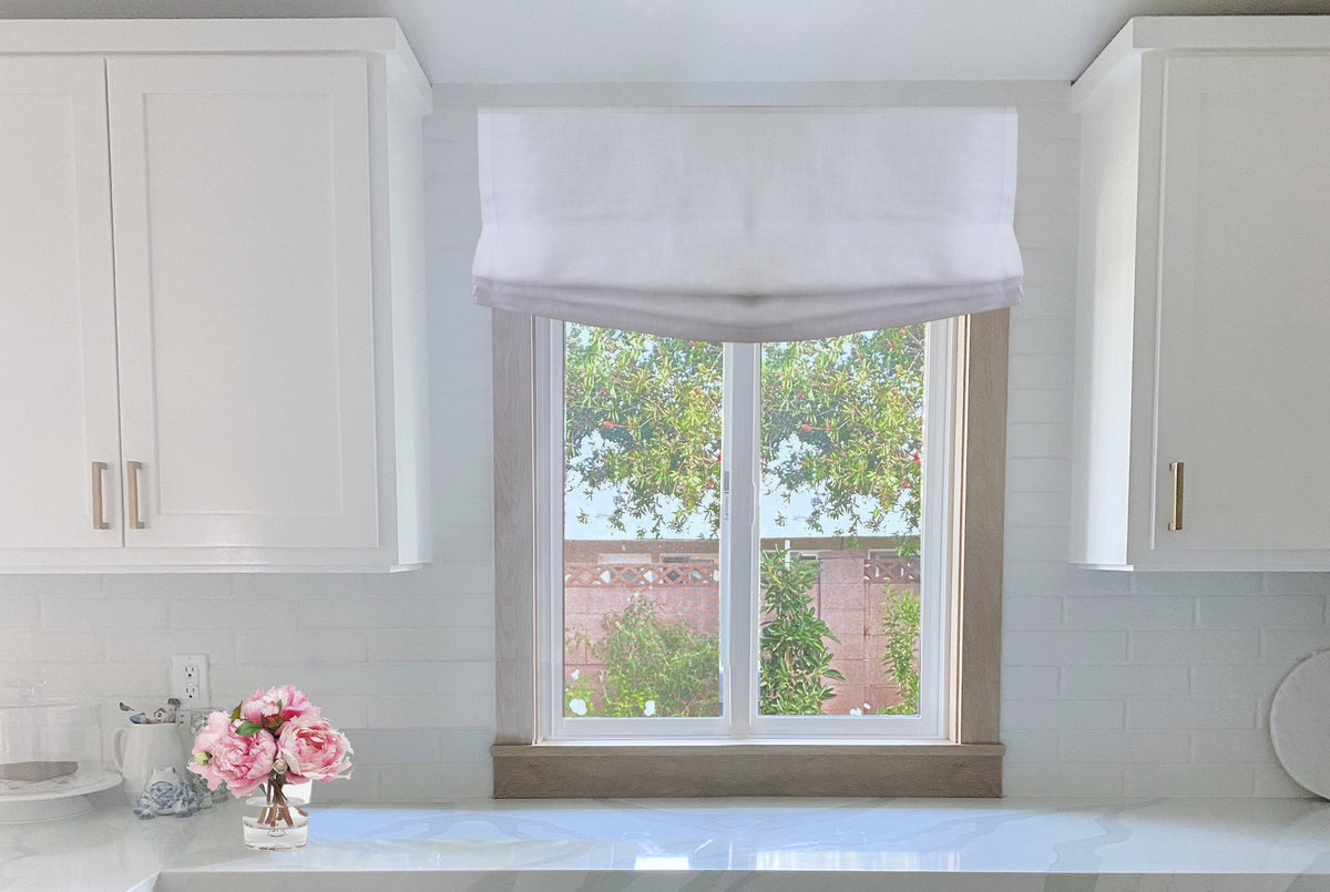 European relaxed linen valance, soft draped bottom edge