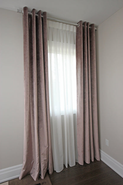 Rowan grommet drapery layered over a white sheer — LOGANOVA
