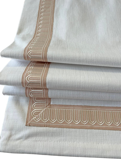 Origin cotton relaxed Roman shade with Schumacher Arches embroidered tape, cordless