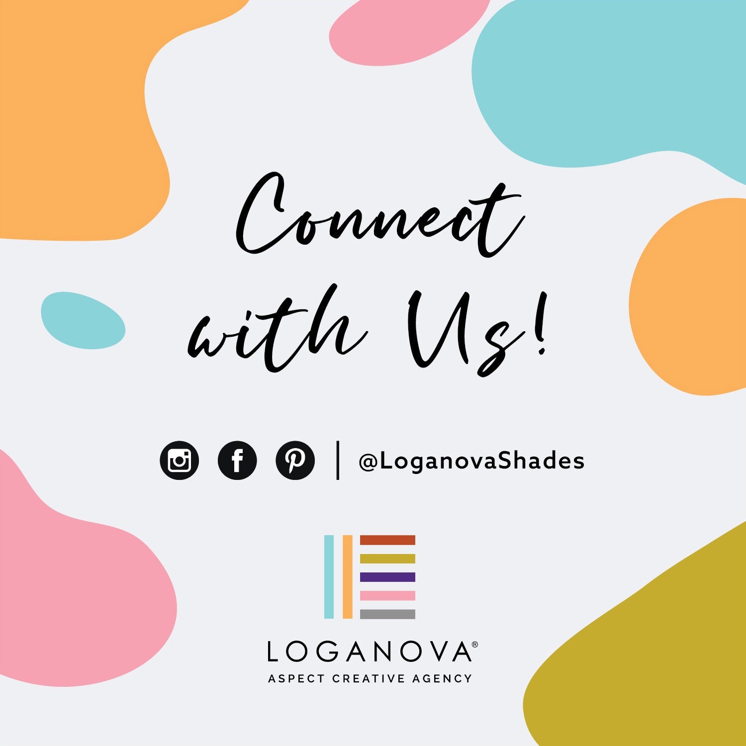 LOGANOVA Shades brand card inviting shoppers to connect on social media at LoganovaShades.