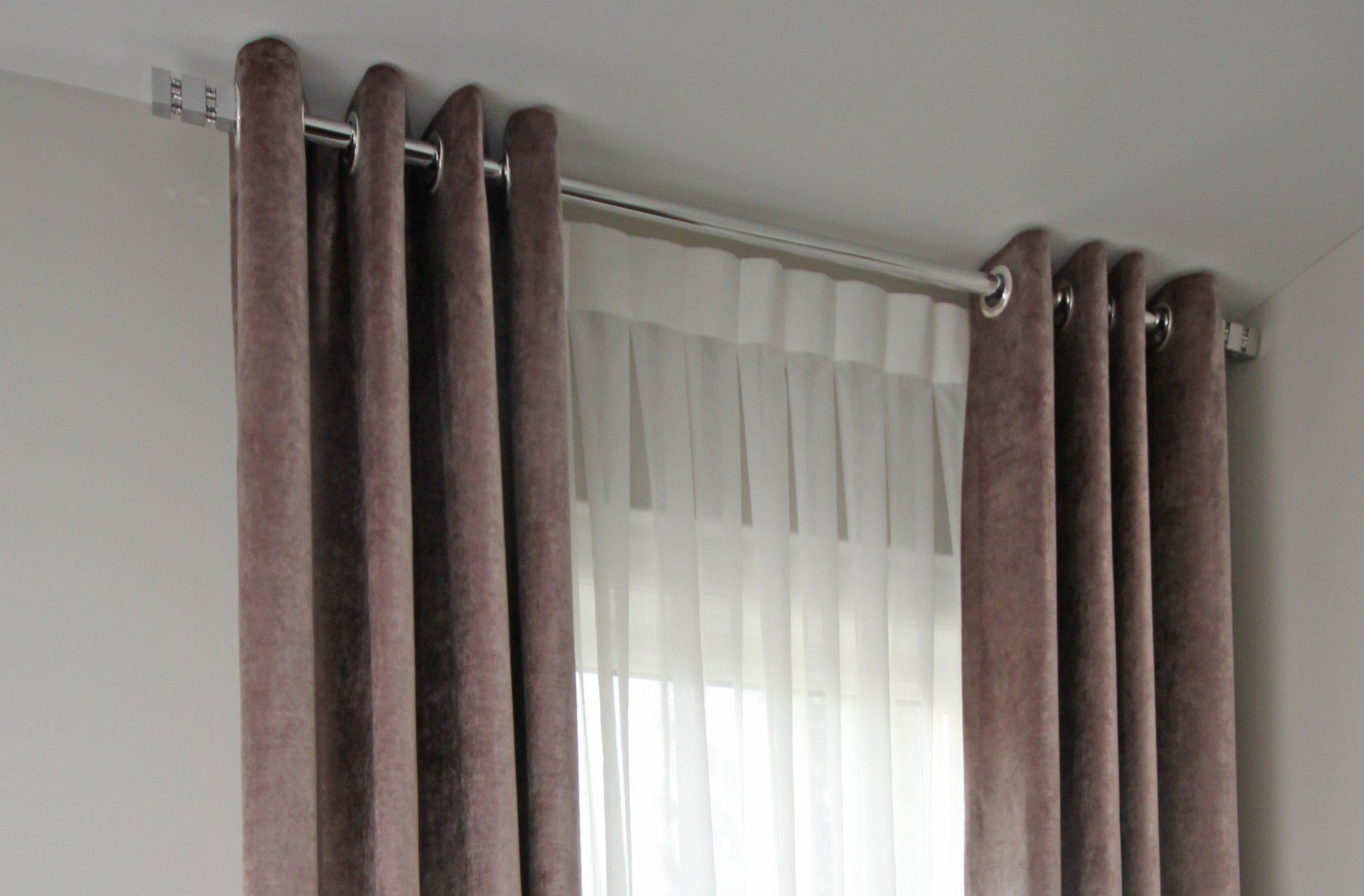 Grommet header on a chrome rod, Rowan velour — LOGANOVA