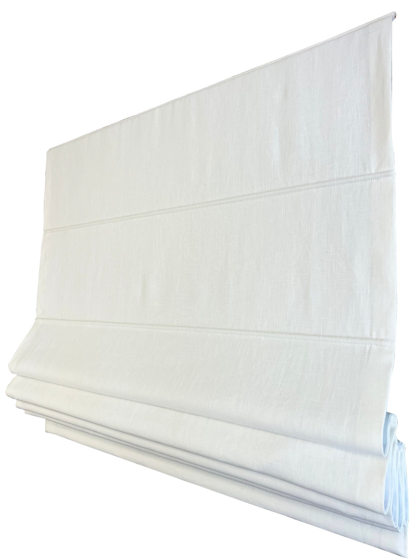 Tuscany white linen flat Roman shade fully extended — soft 100% linen