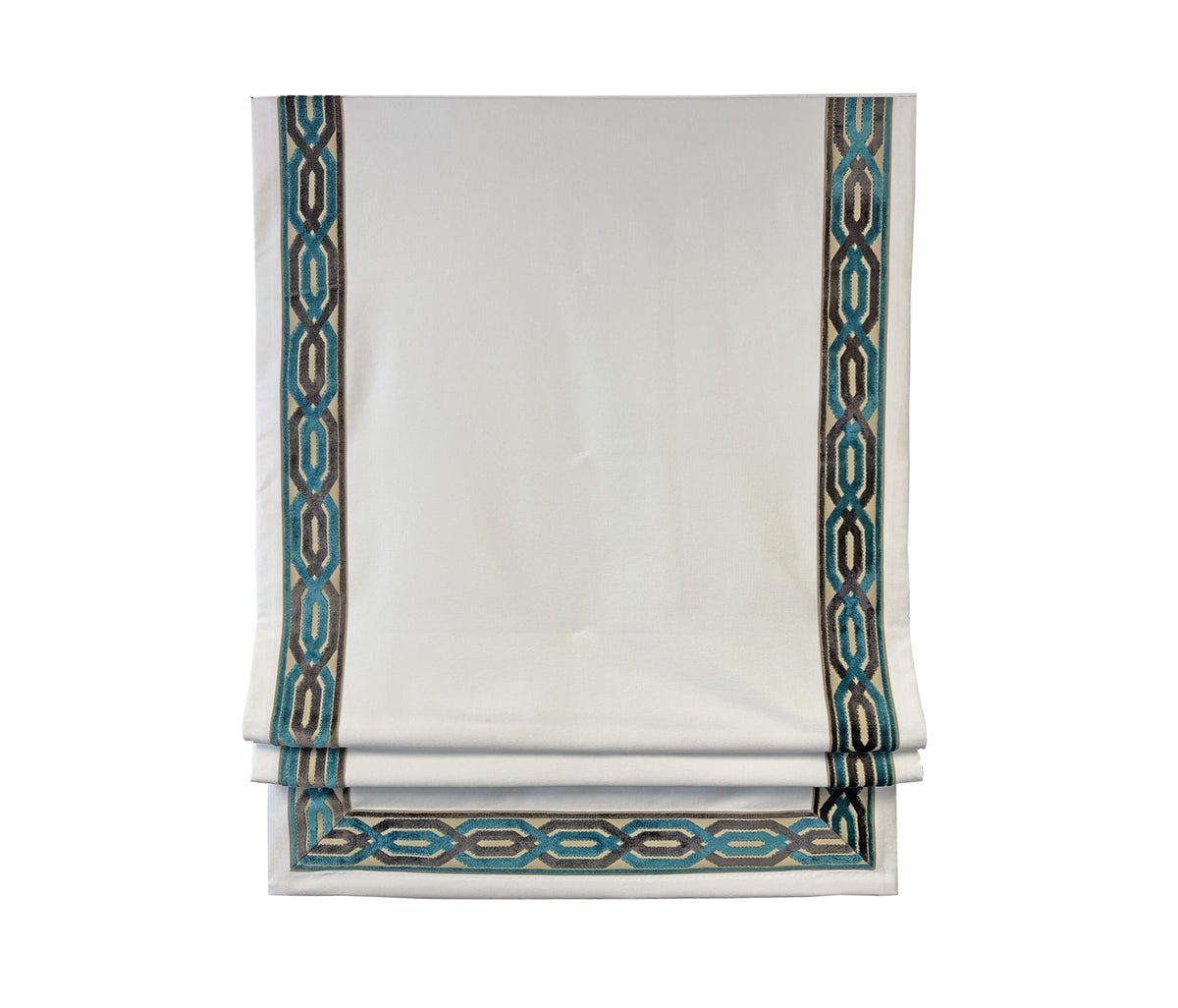 Cordless lift mechanism on a custom blackout lined linen Roman shade