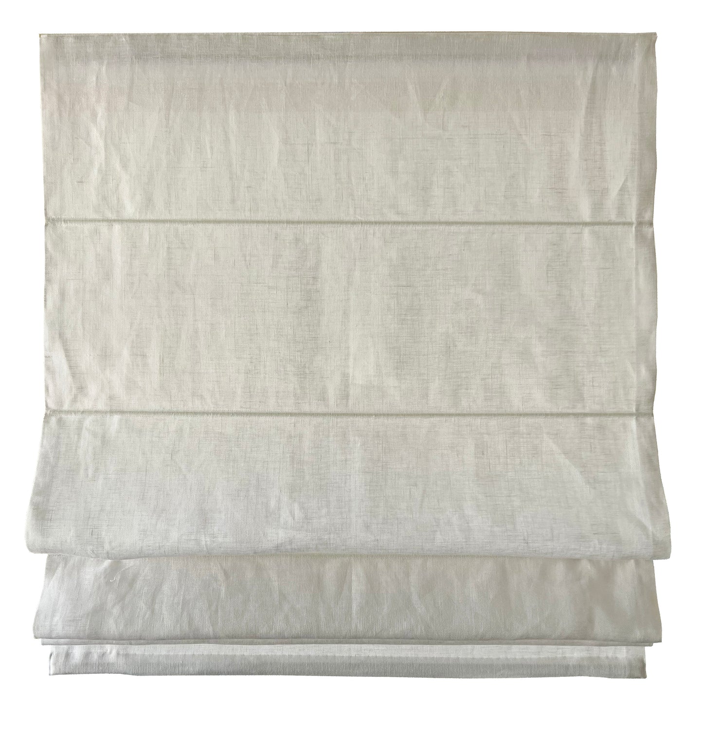 Flat Roman shade half-raised, clean fold stack in sheer linen — LOGANOVA