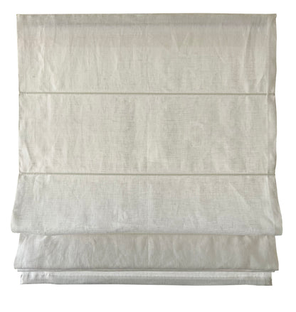 Flat Roman shade half-raised, clean fold stack in sheer linen — LOGANOVA