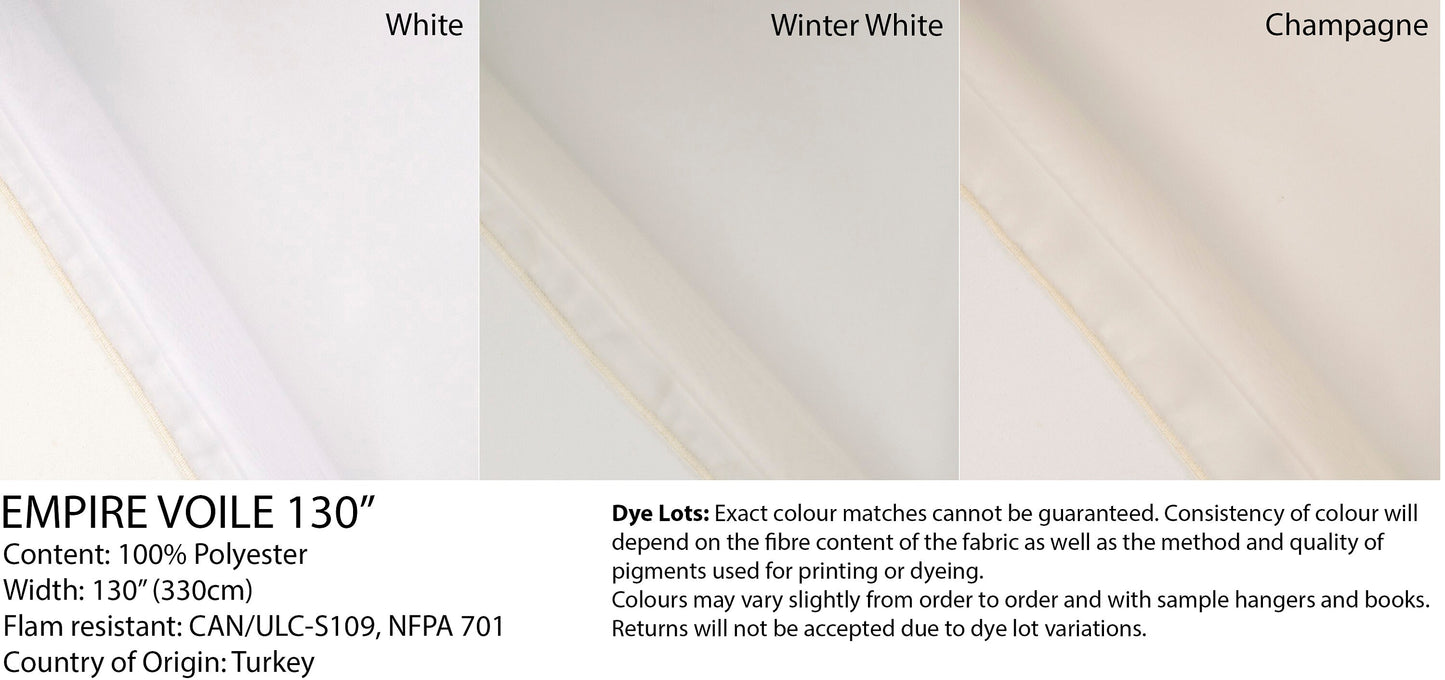 Empire voile colours White, Winter White, Champagne — fabric spec — LOGANOVA