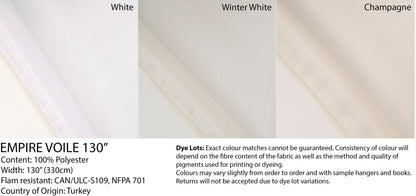 Empire voile colours White, Winter White, Champagne — fabric spec — LOGANOVA