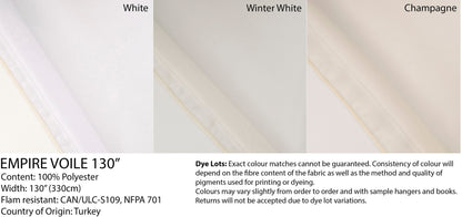 Empire voile colours White, Winter White, Champagne — fabric spec — LOGANOVA
