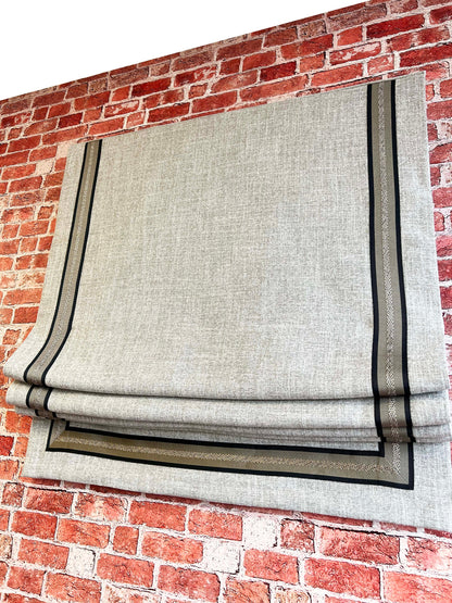 Side view of the Toronto Roman shade showing the trim inset from the edge
