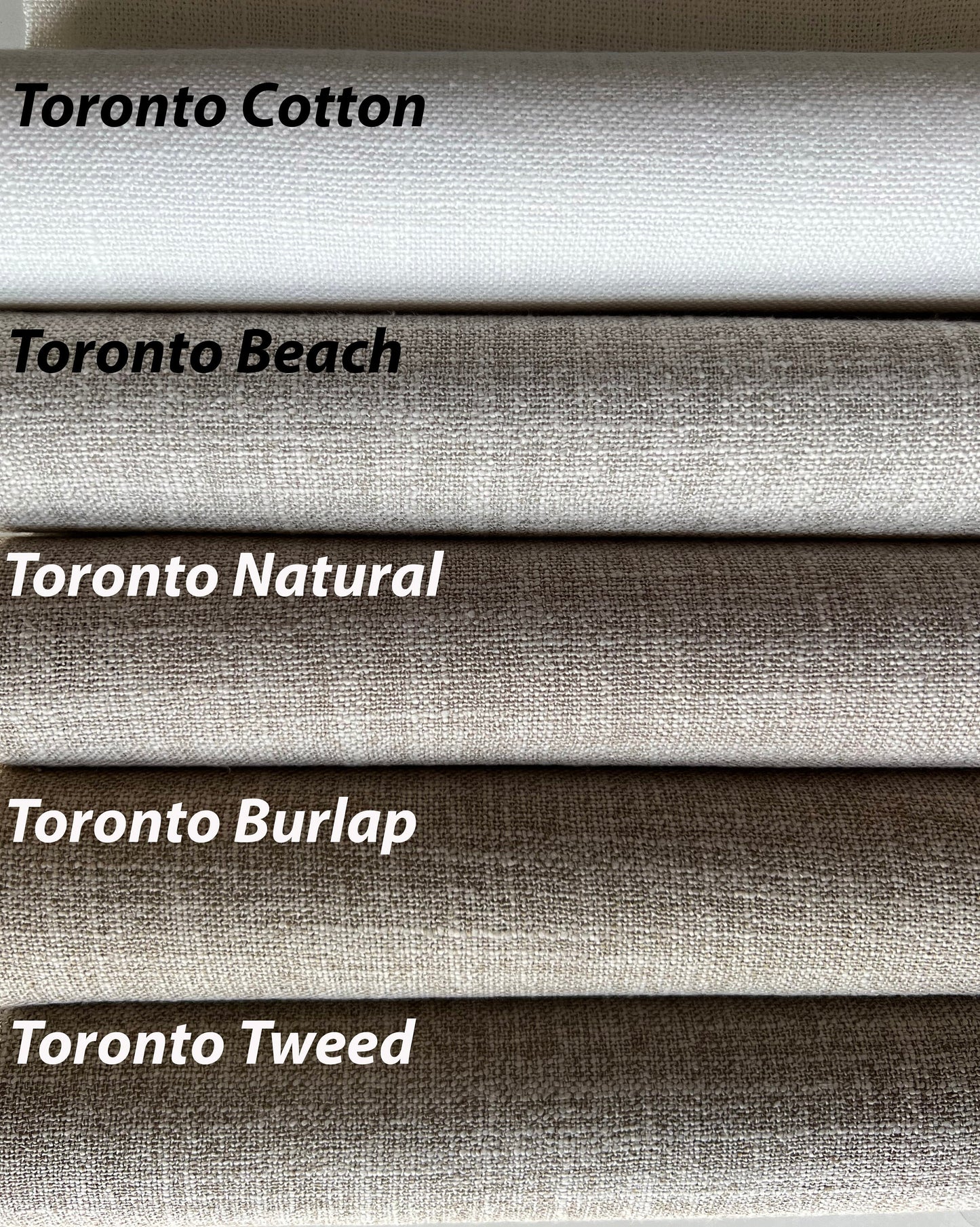 Toronto faux linen colours: Cotton, Beach, Natural, Burlap, Tweed — LOGANOVA
