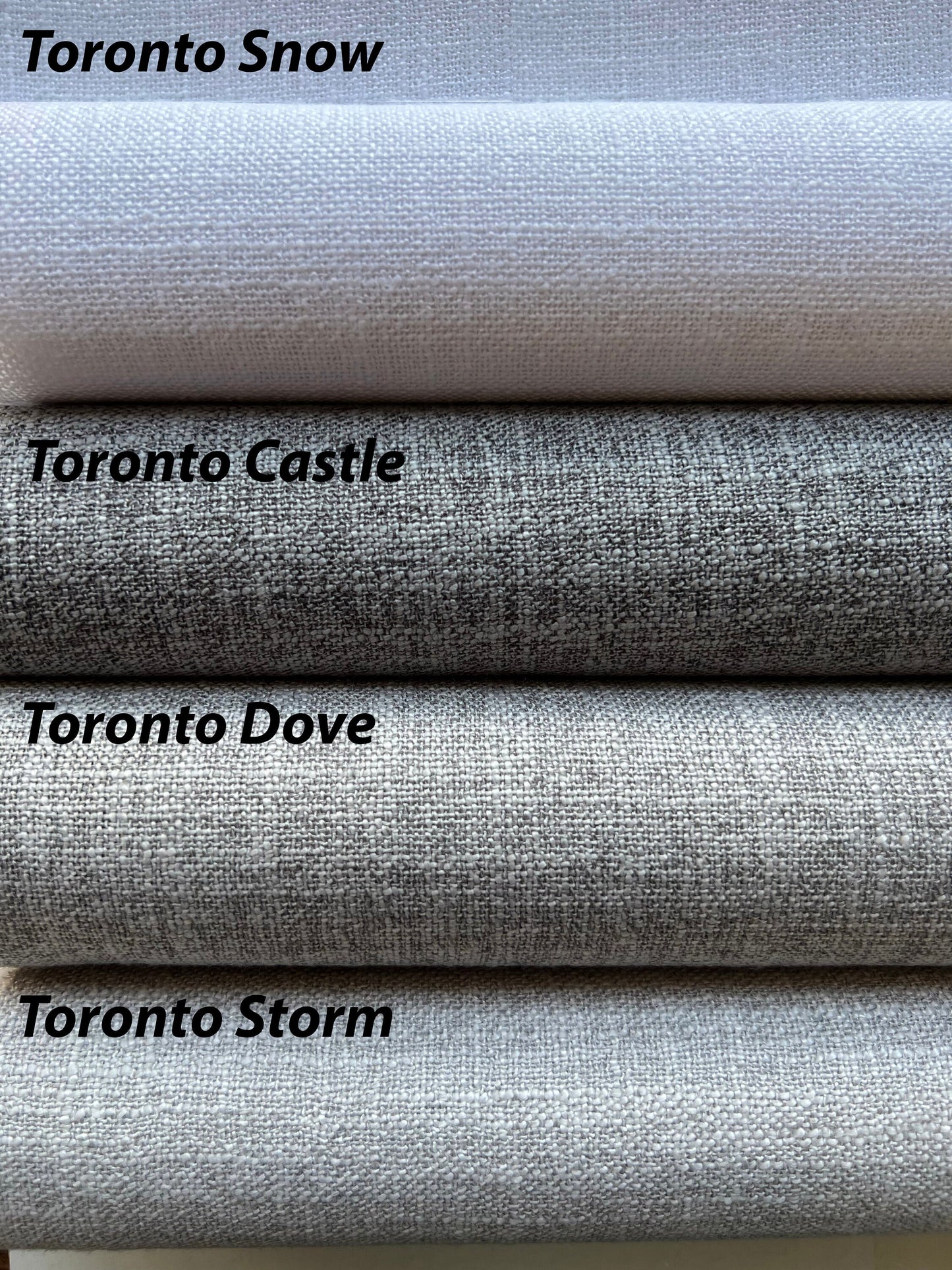 Toronto faux linen colours: Snow, Castle, Dove, Storm — LOGANOVA