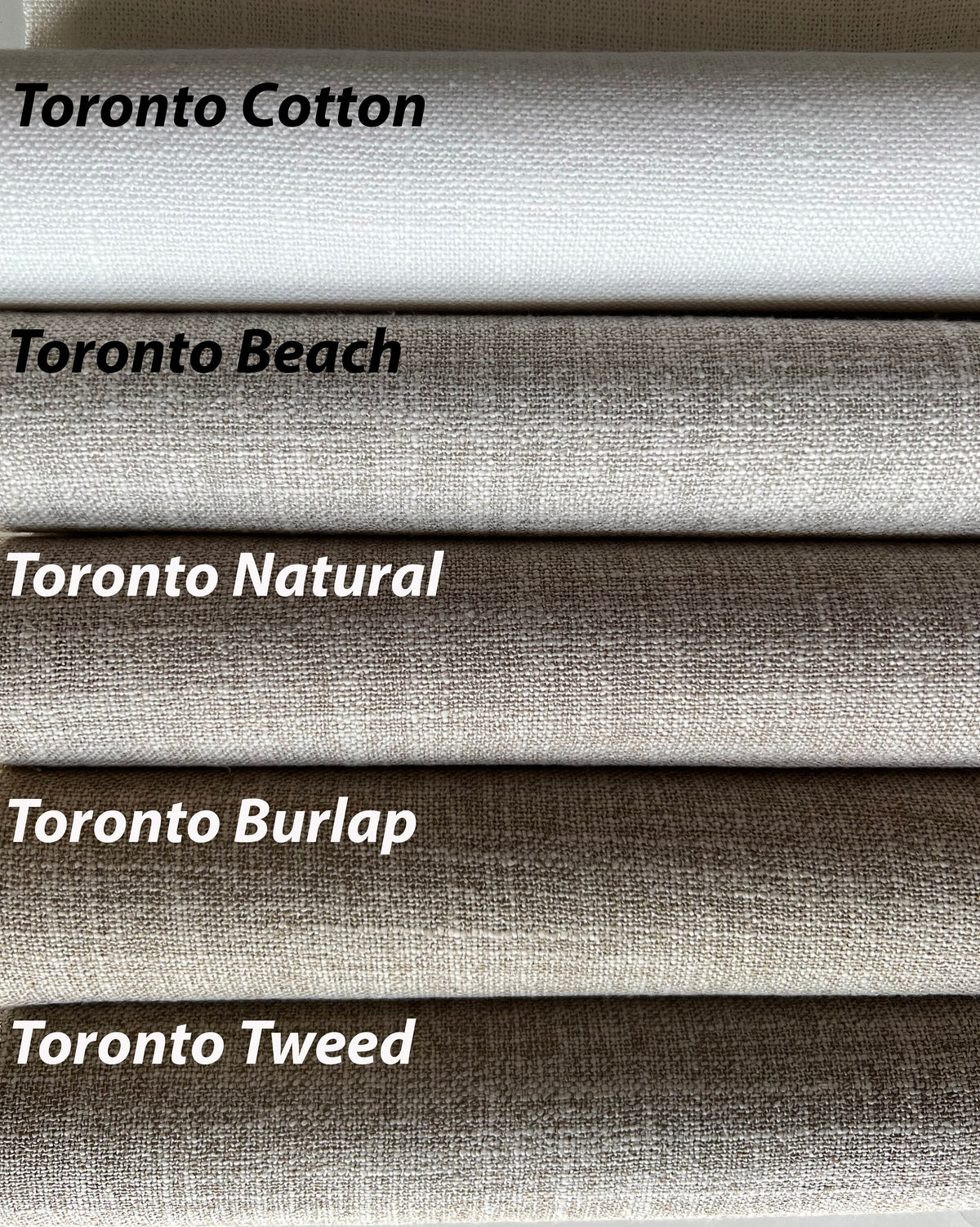 Toronto fabric colour swatches, 12 colours