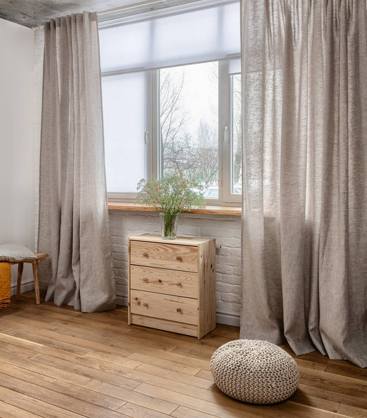 Toronto faux linen hidden tab top curtains in a bright room — LOGANOVA
