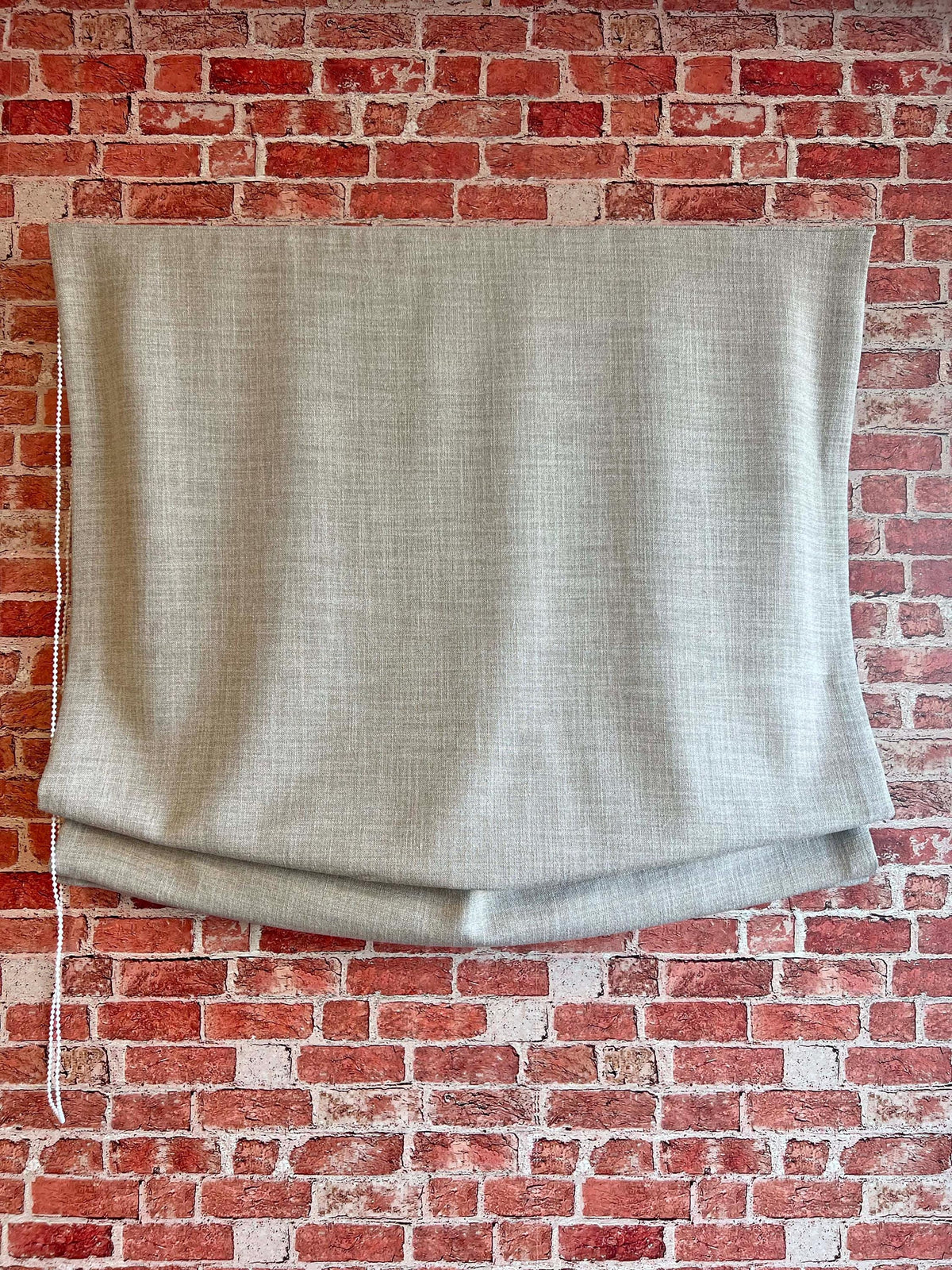 Farmhouse style faux linen Roman shade detail
