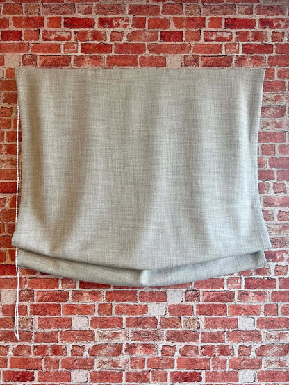 Farmhouse style faux linen Roman shade detail