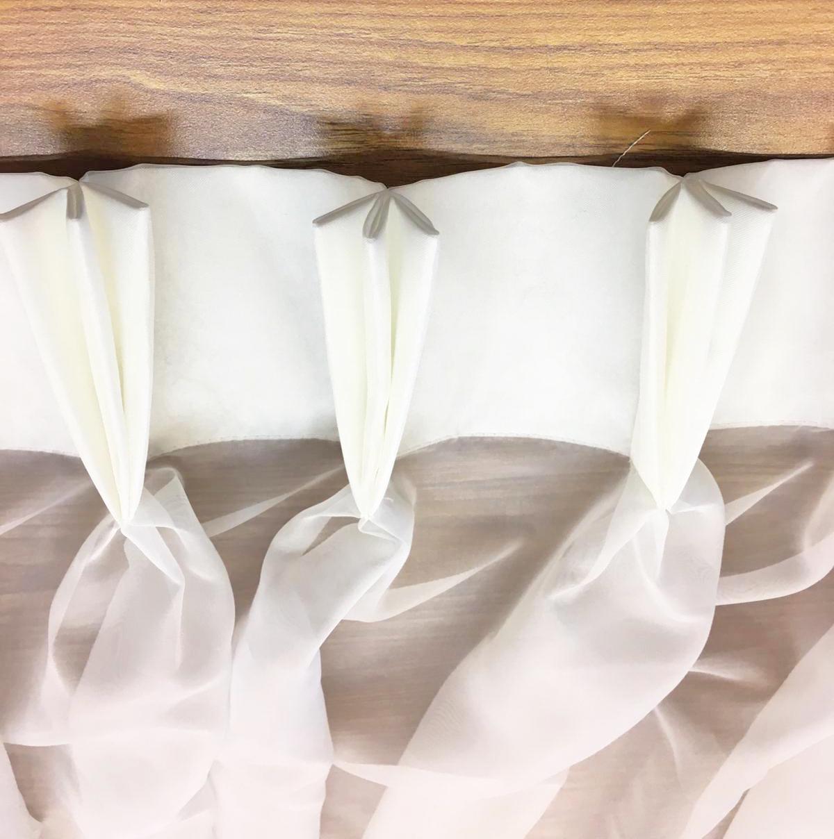 Triple French pleat header close-up set into a 4 inch buckram band — LOGANOVA