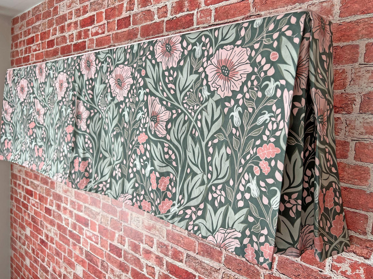 Detail of the dark green and pink Arts & Crafts floral print