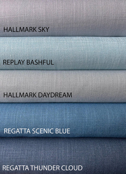 Colour range for the bordered relaxed Roman shade: Far Polar, Far Ivory, Toronto Cotton, Toronto Snow, Fluid Ivory