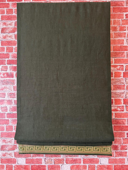 Linen relaxed Roman shade with Greek key trim by LOGANOVA Shades