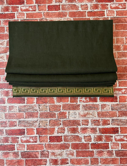 Linen relaxed Roman shade with Greek key trim by LOGANOVA Shades