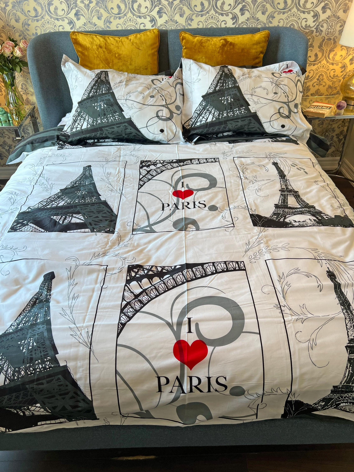 Eiffel modern European cotton duvet cover set on a made bed