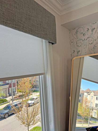 Toronto pelmet mounted above the window, straight-on view — LOGANOVA