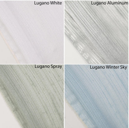 Close view of the Lugano faux linen weave and the hem of the relaxed Roman shade