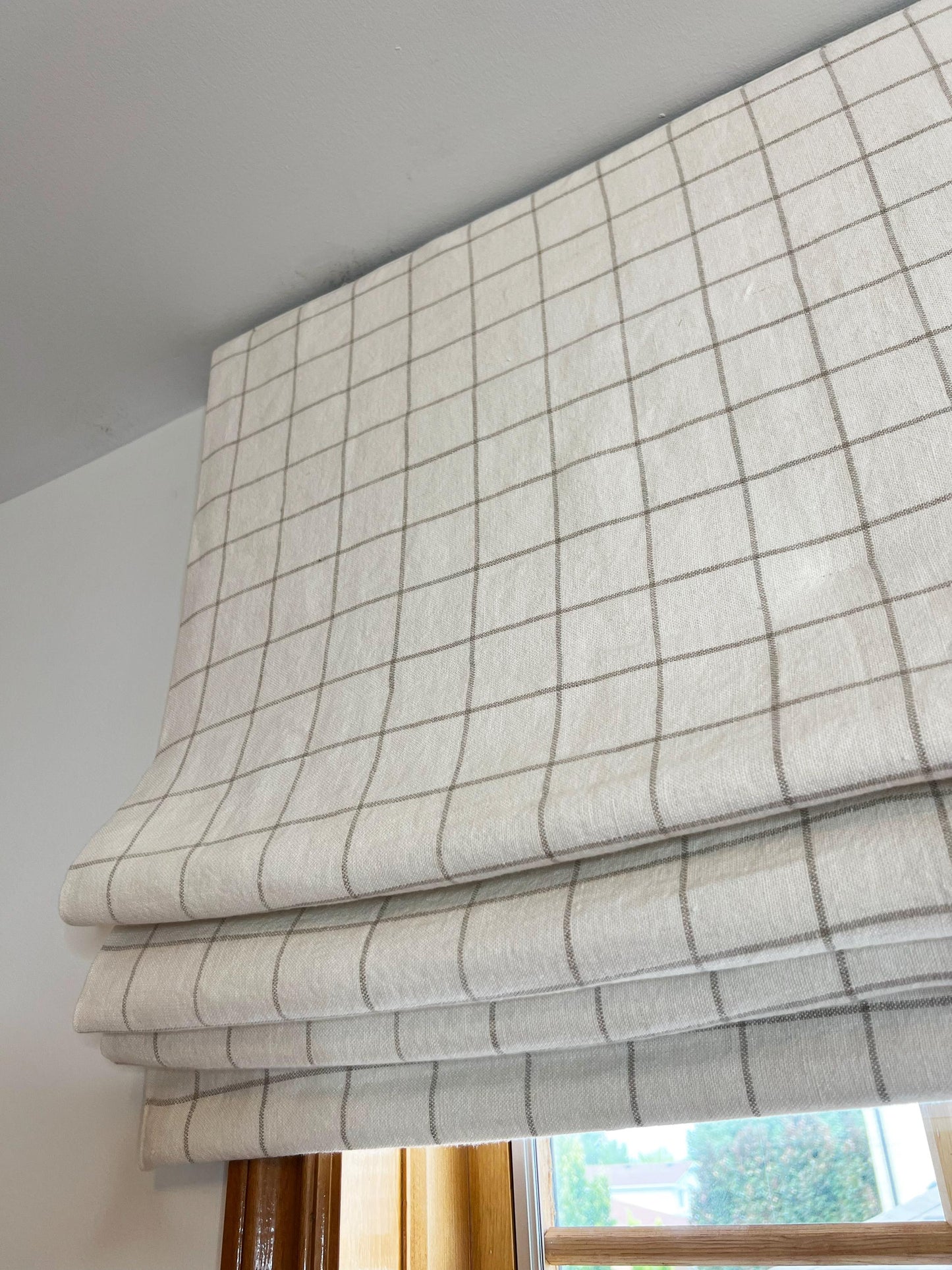 Butler relaxed roman shade — Butler 100% linen grid, handmade in Toronto