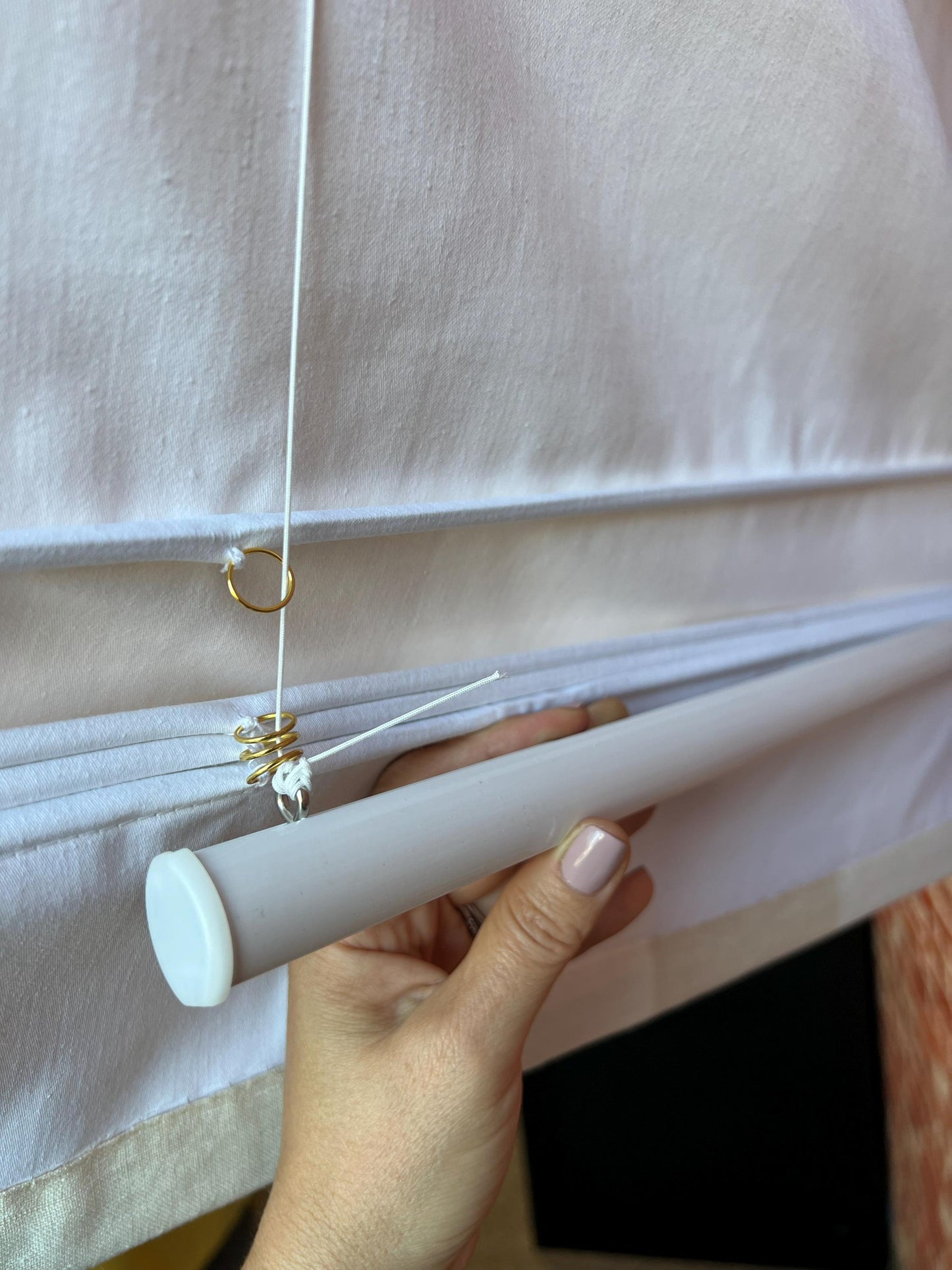 Butler relaxed roman shade — Butler 100% linen grid, handmade in Toronto