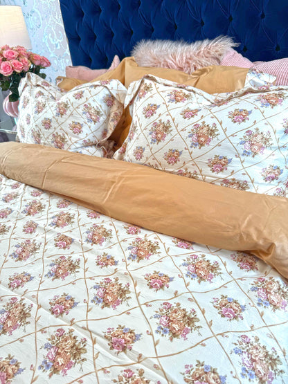Tessa bedding set duvet cover with floral faux silk print