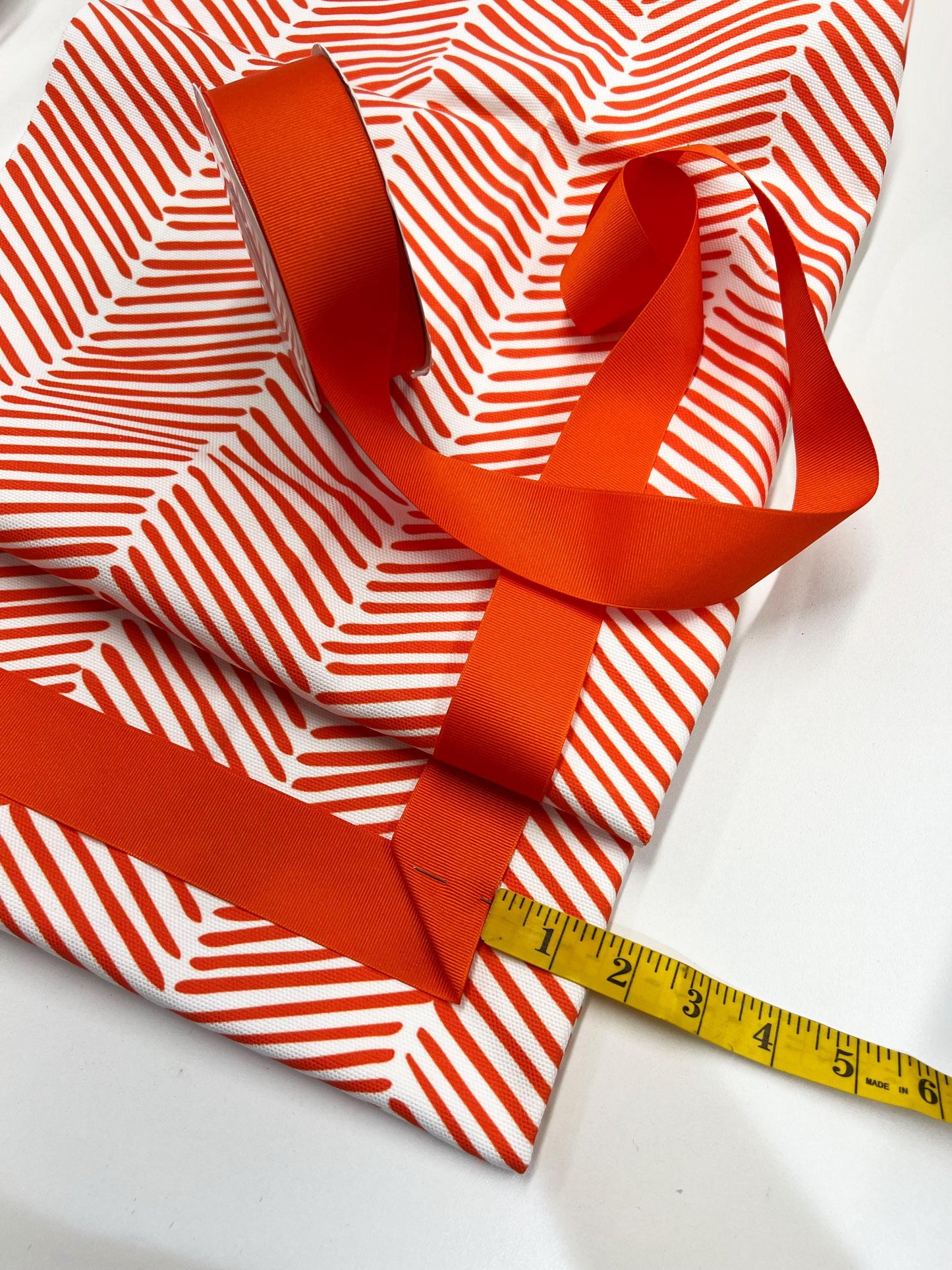 Persimmon Arrows flat roman shade — Persimmon Arrows printed cotton, handmade in Toronto