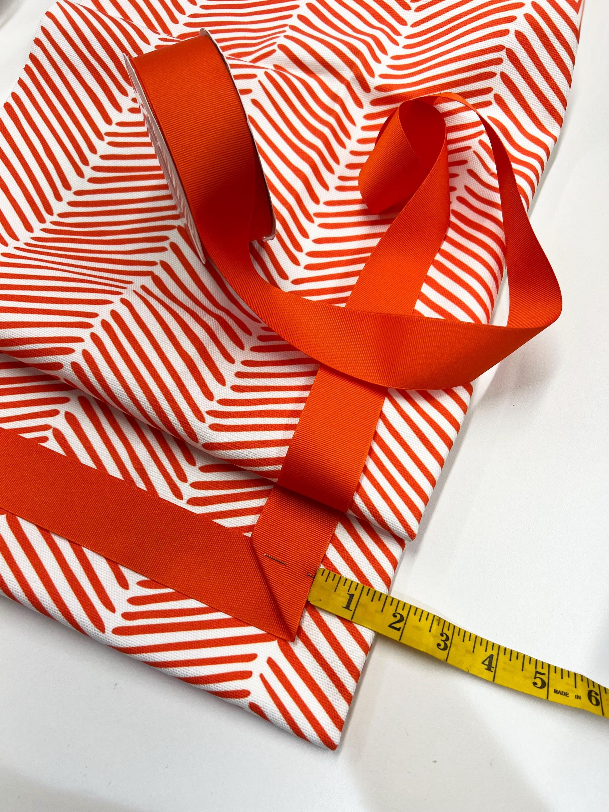 Persimmon Arrows flat roman shade — Persimmon Arrows printed cotton, handmade in Toronto