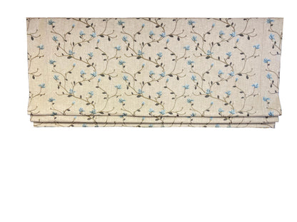 Beatrix floral relaxed Roman shade, detail of the relaxed fold and top piping
