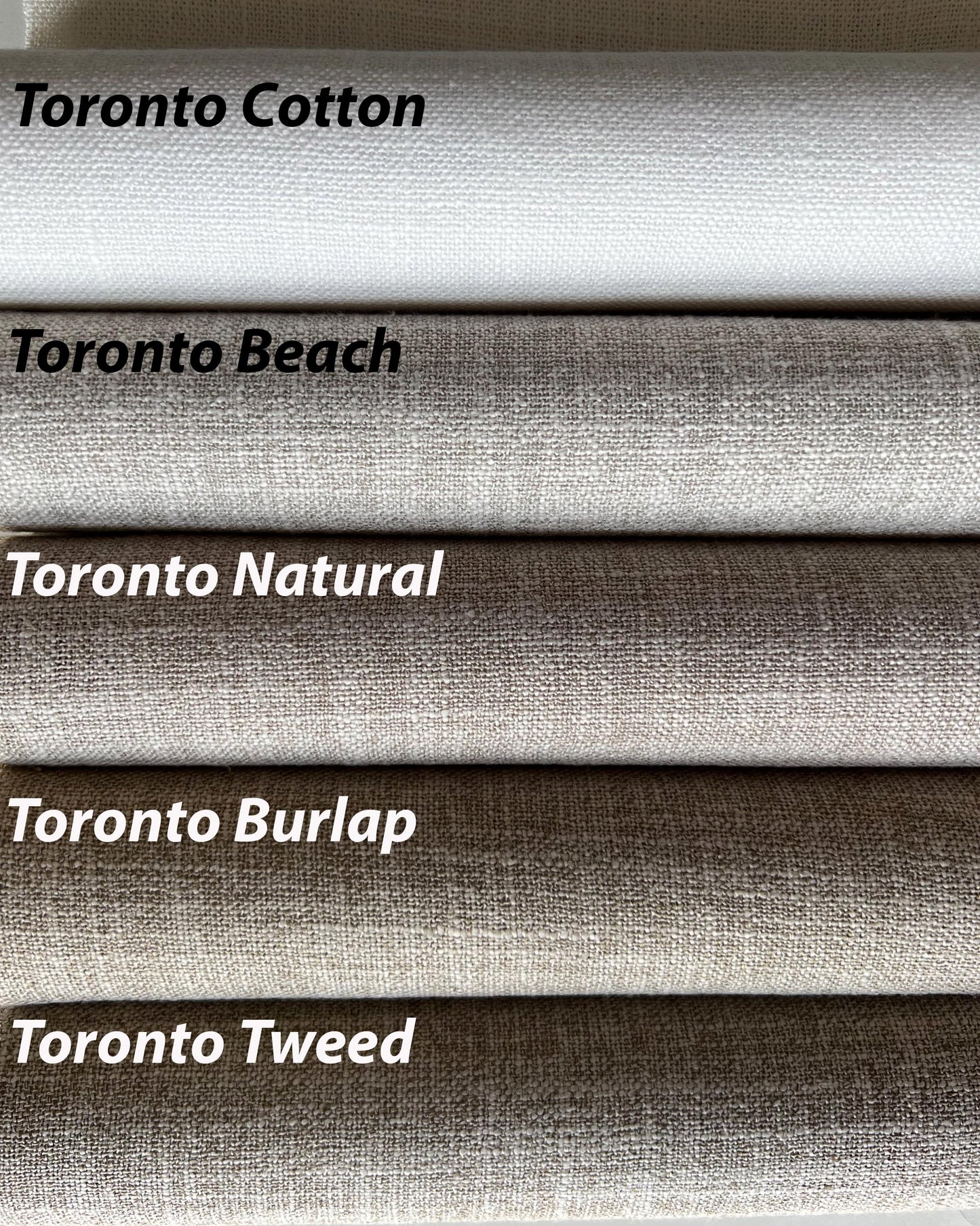 Toronto faux linen colours — Cotton, Beach, Natural, Burlap, Tweed — LOGANOVA