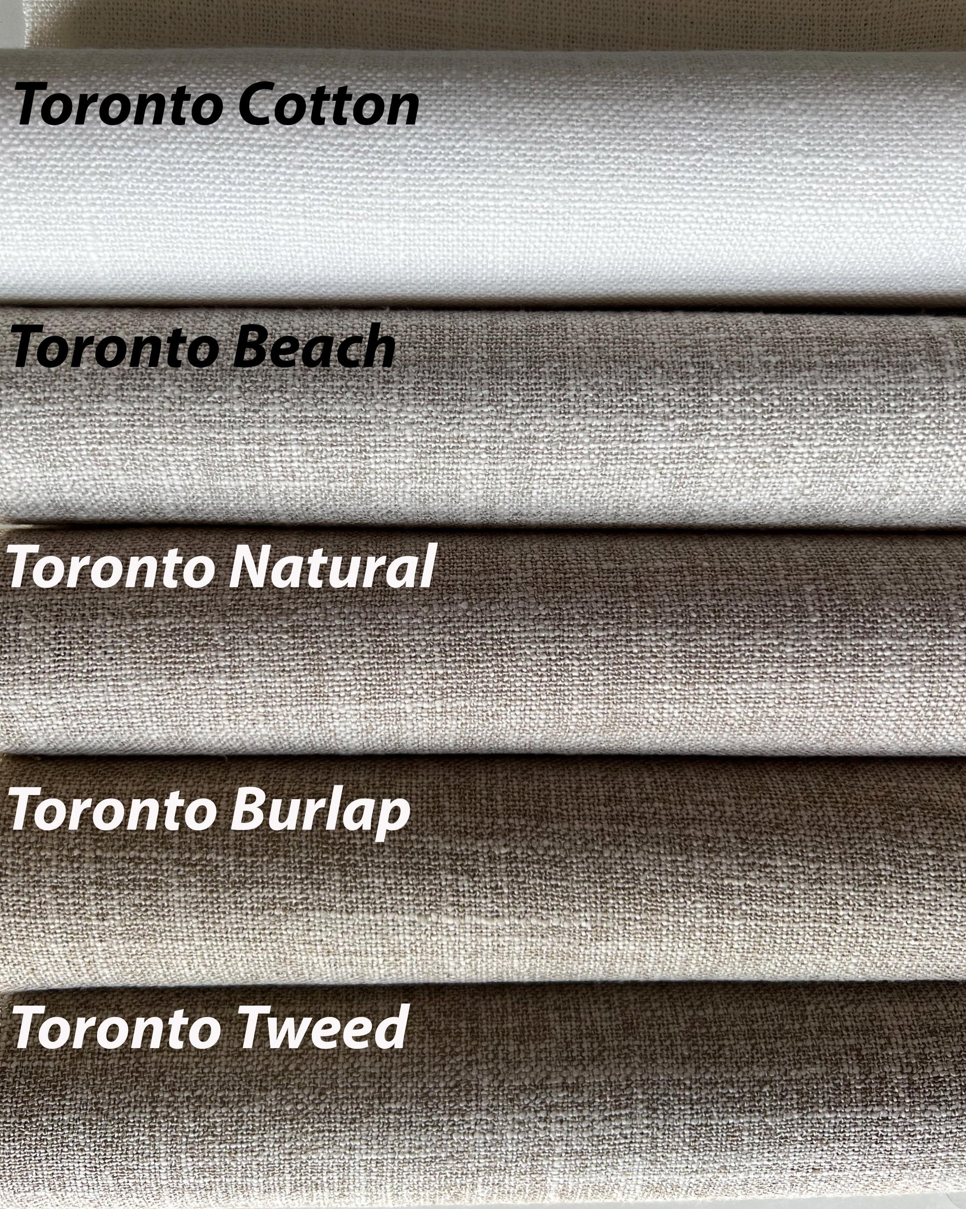 Toronto faux linen colours — Cotton, Beach, Natural, Burlap, Tweed — LOGANOVA