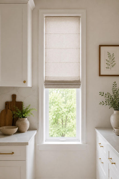 Brent relaxed Roman shade styled in a room for scale and everyday context — LOGANOVA
