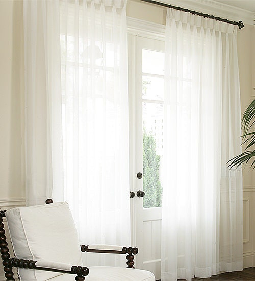 Empire voile pinch pleat sheer curtains at a French door — LOGANOVA