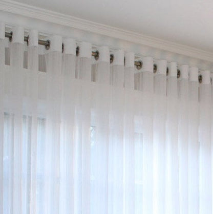 Grommet header detail, Empire sheers on a white rod — LOGANOVA