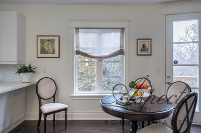 Relaxed Roman Shade, Sheer shade Lucky Earth, available in different colours, roman shade with chain mechanism, custom window treatments