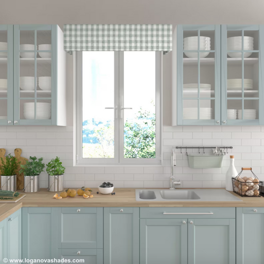 Pelmet - Swedish Linen Check fabric from Scalamandre