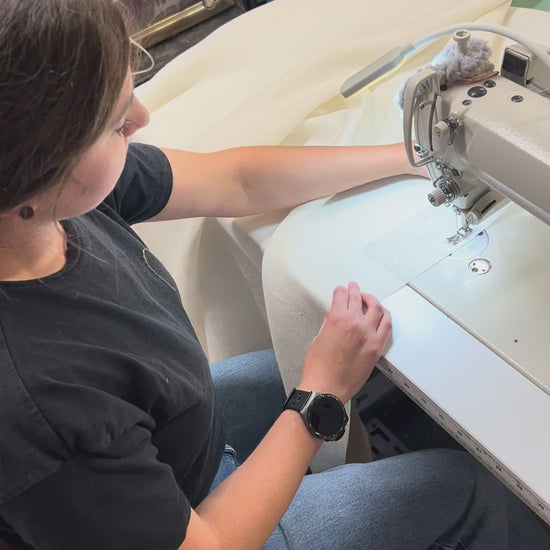 Behind the seams — hand-sewing a linen café curtain in the LOGANOVA Toronto workroom