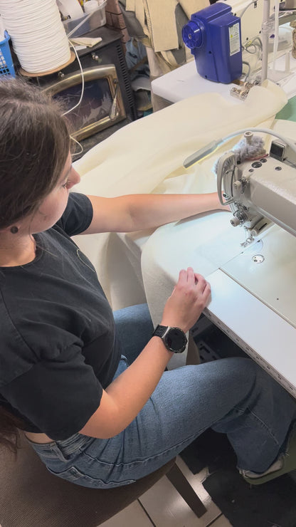 Behind the seams — hand-sewing a linen café curtain in the LOGANOVA Toronto workroom